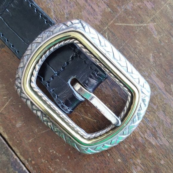 Brighton Pivoting Reversible Belt Crocodile Embossed Black Brown USA - Picture 3 of 12